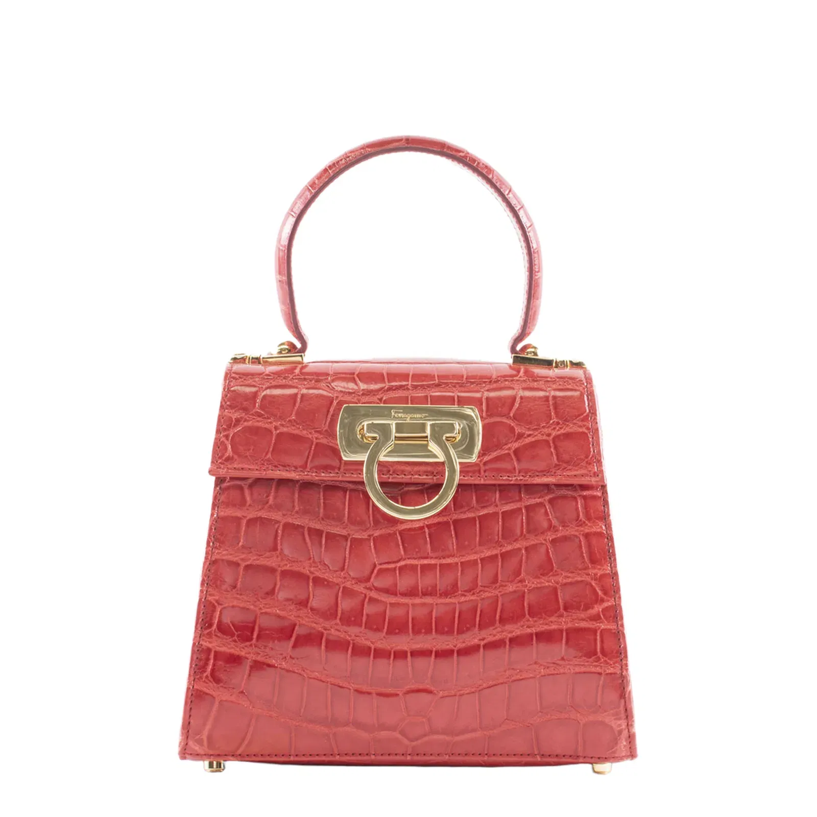 Iconic Top Handle Small Embossed Calf Leather Top-Handle Bag - Scarlet Red