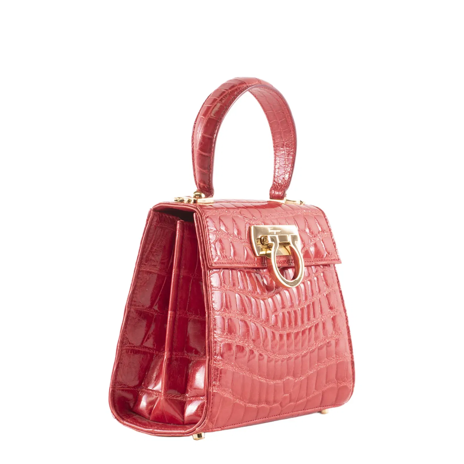 Iconic Top Handle Small Embossed Calf Leather Top-Handle Bag - Scarlet Red