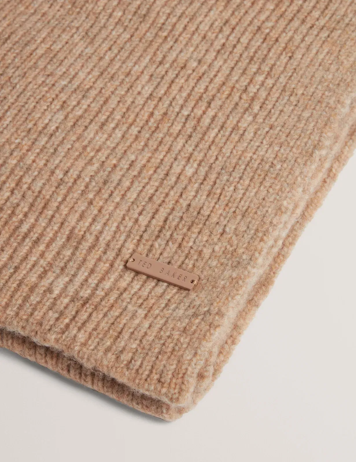 Ted Baker Lidiies Ribbed Wool Blend Knitted Scarf In Camel Women's