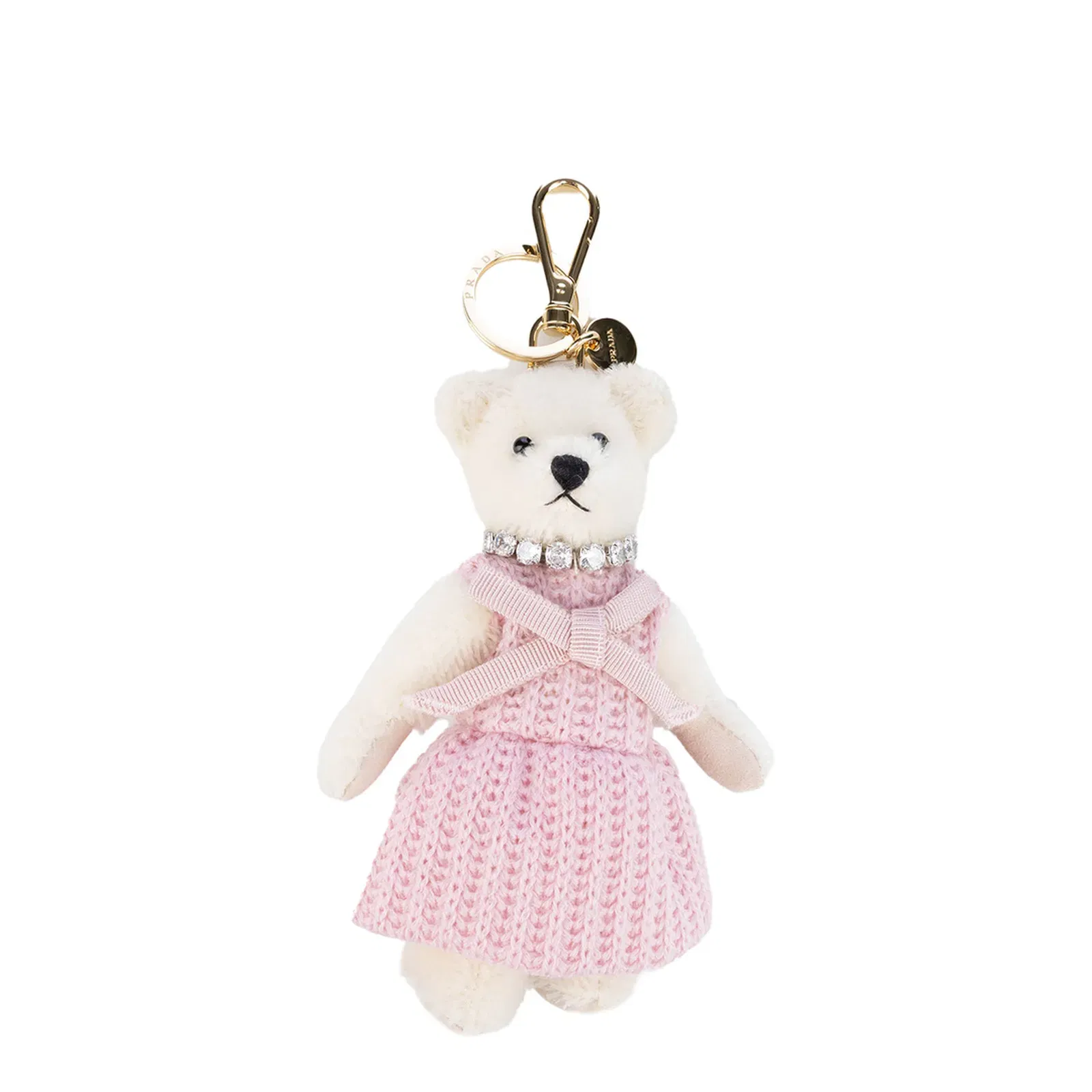 Teddy Bear Keychain Charm - White/Pink