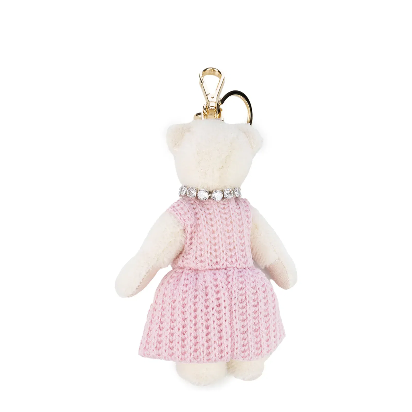 Teddy Bear Keychain Charm - White/Pink