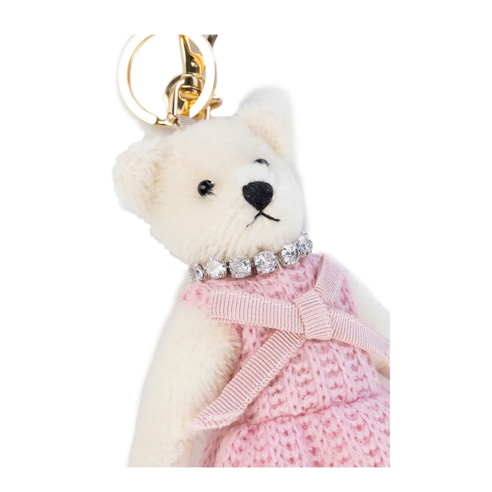 Teddy Bear Keychain Charm - White/Pink