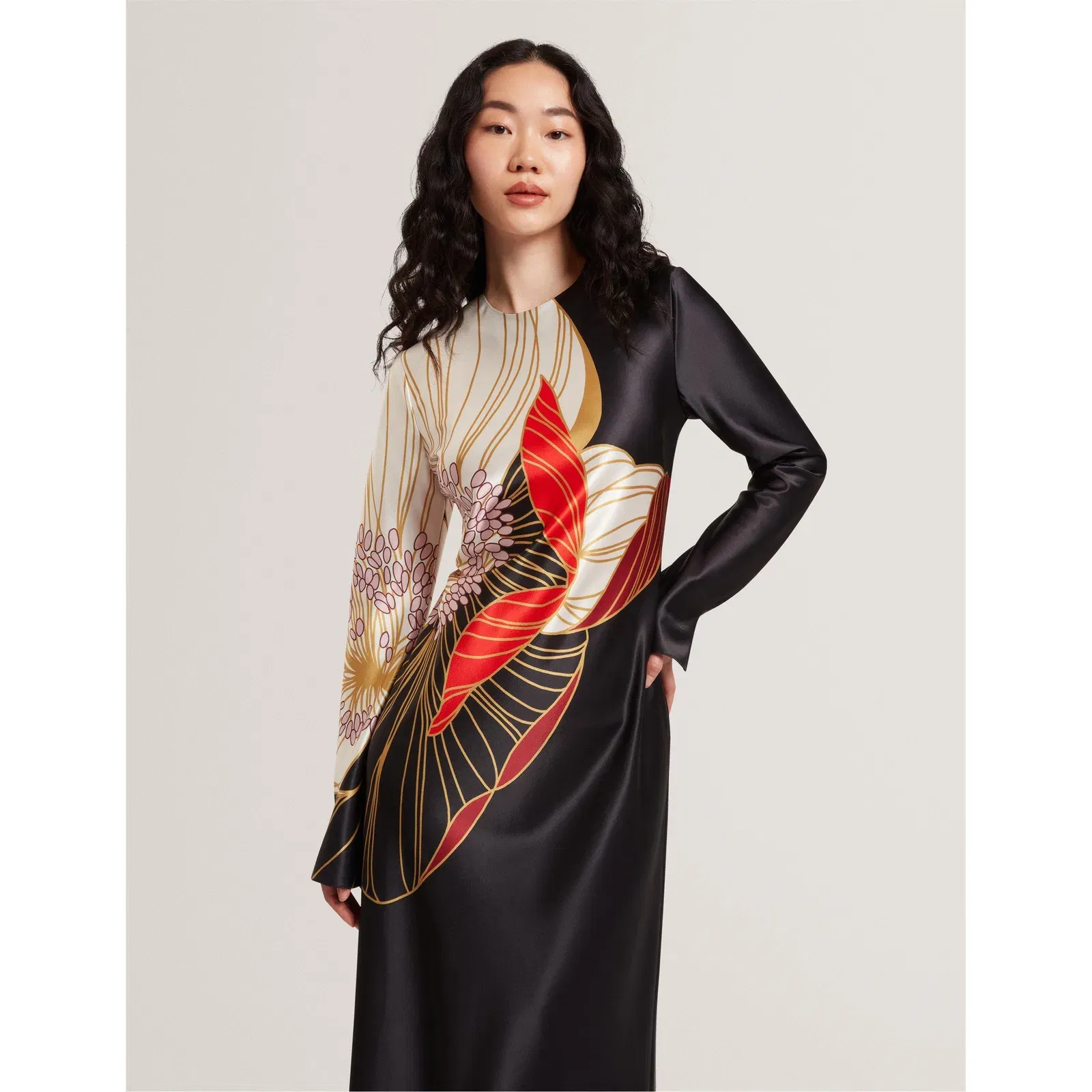 Long-Sleeve Midi Tea Dress
