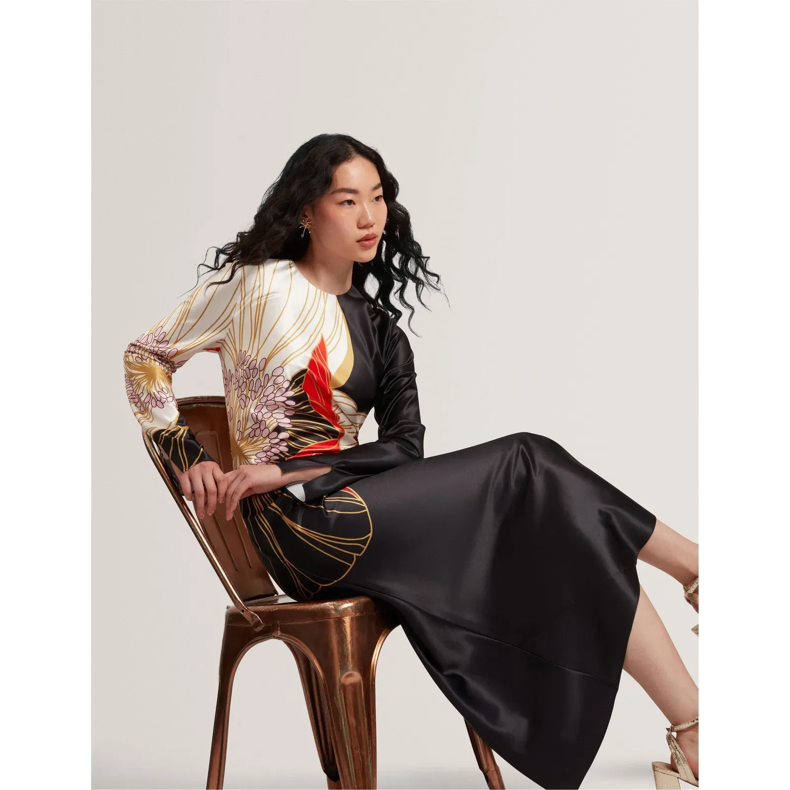 Long-Sleeve Midi Tea Dress
