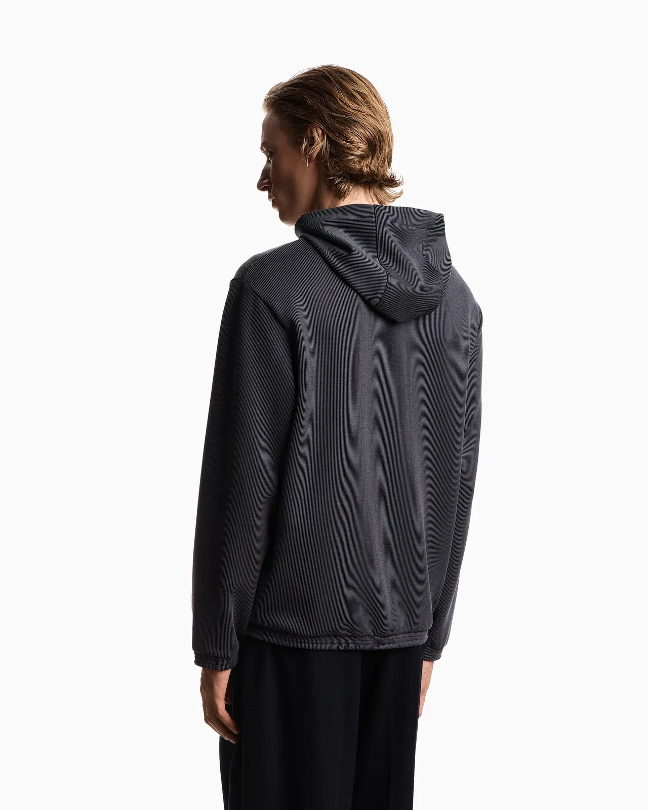 Emporio Armani Hooded sweatshirt in plated-effect canneté