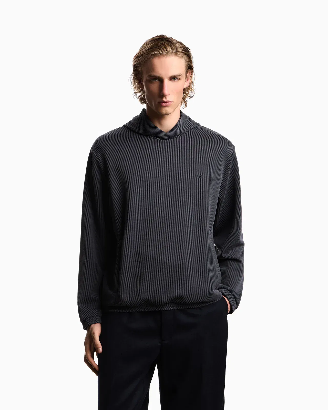 Emporio Armani Hooded sweatshirt in plated-effect canneté
