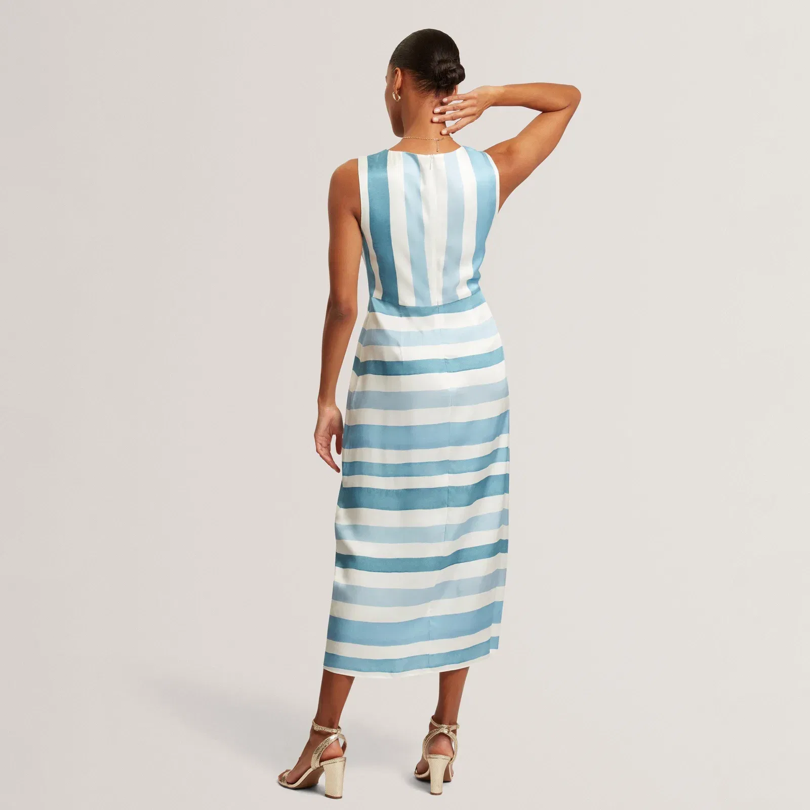 Ted Baker Blue Stripe Tie Front Sleeveless Midi Dress