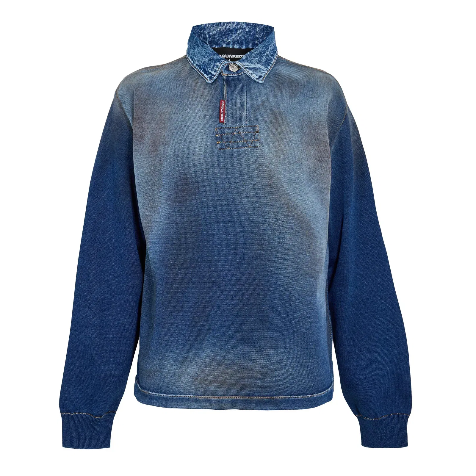 DSQ Denim Long Sleeve Polo Shirt