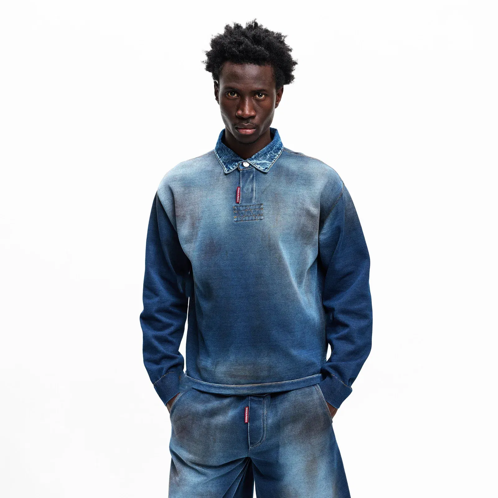 DSQ Denim Long Sleeve Polo Shirt