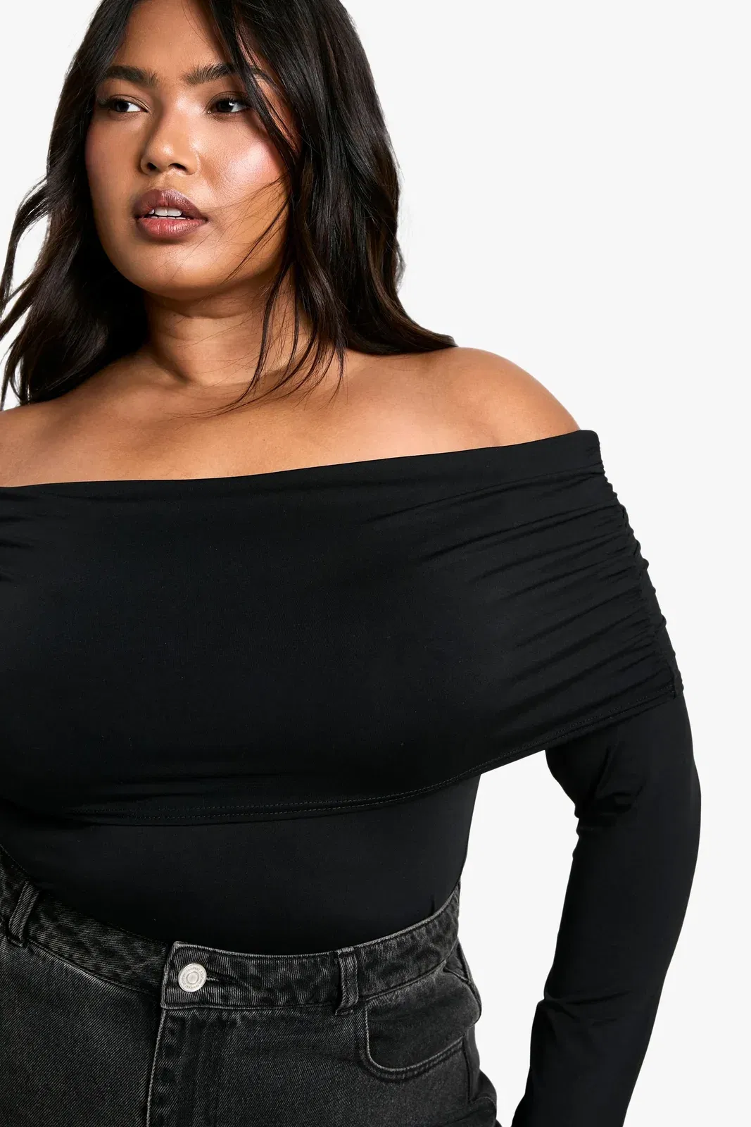 Plus Jersey Off Shoulder Top
