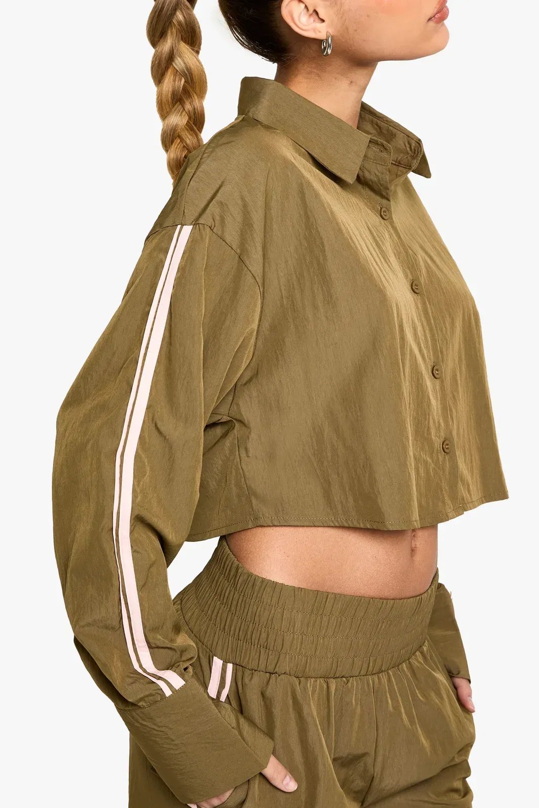 Side Stripe Woven Crop Shirt