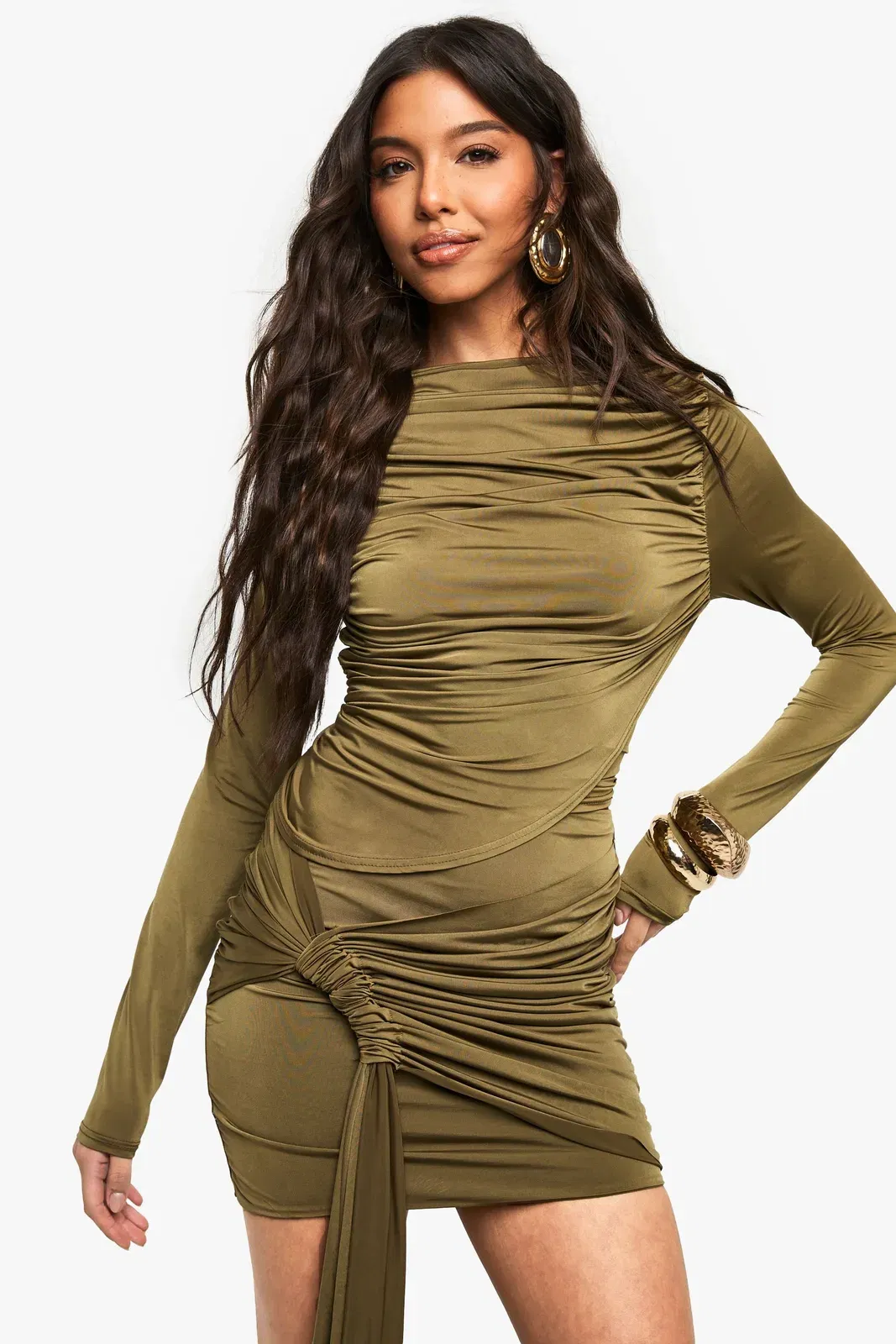 Slinky Ruched Front Long Sleeve Top