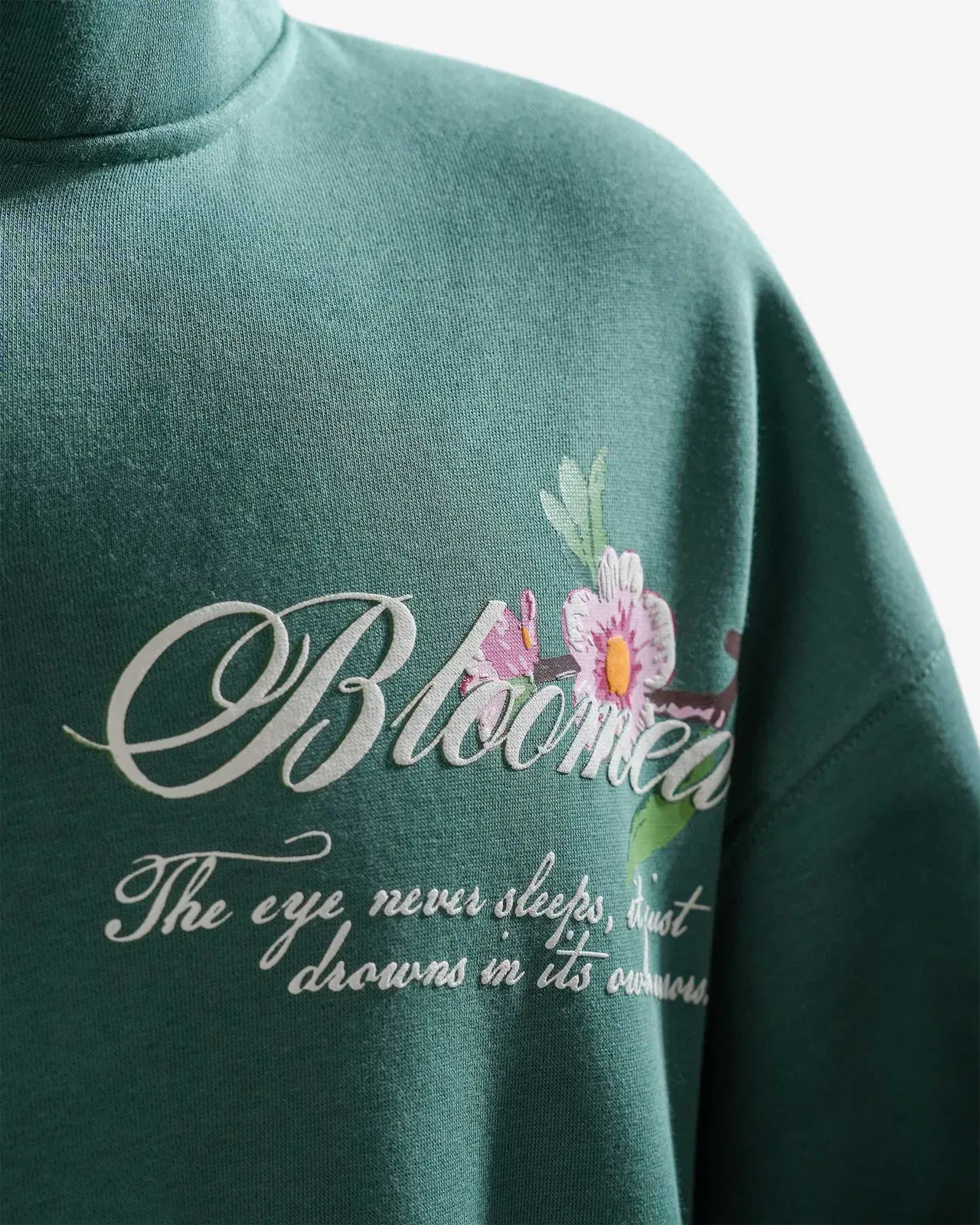 Bloomed Hoodie - Teal Oversized Printed Zipper Hoodie