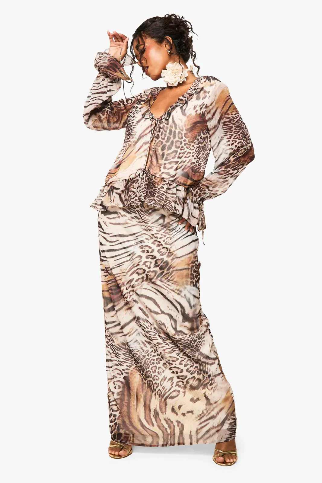 Animal Chiffon Maxi Skirt