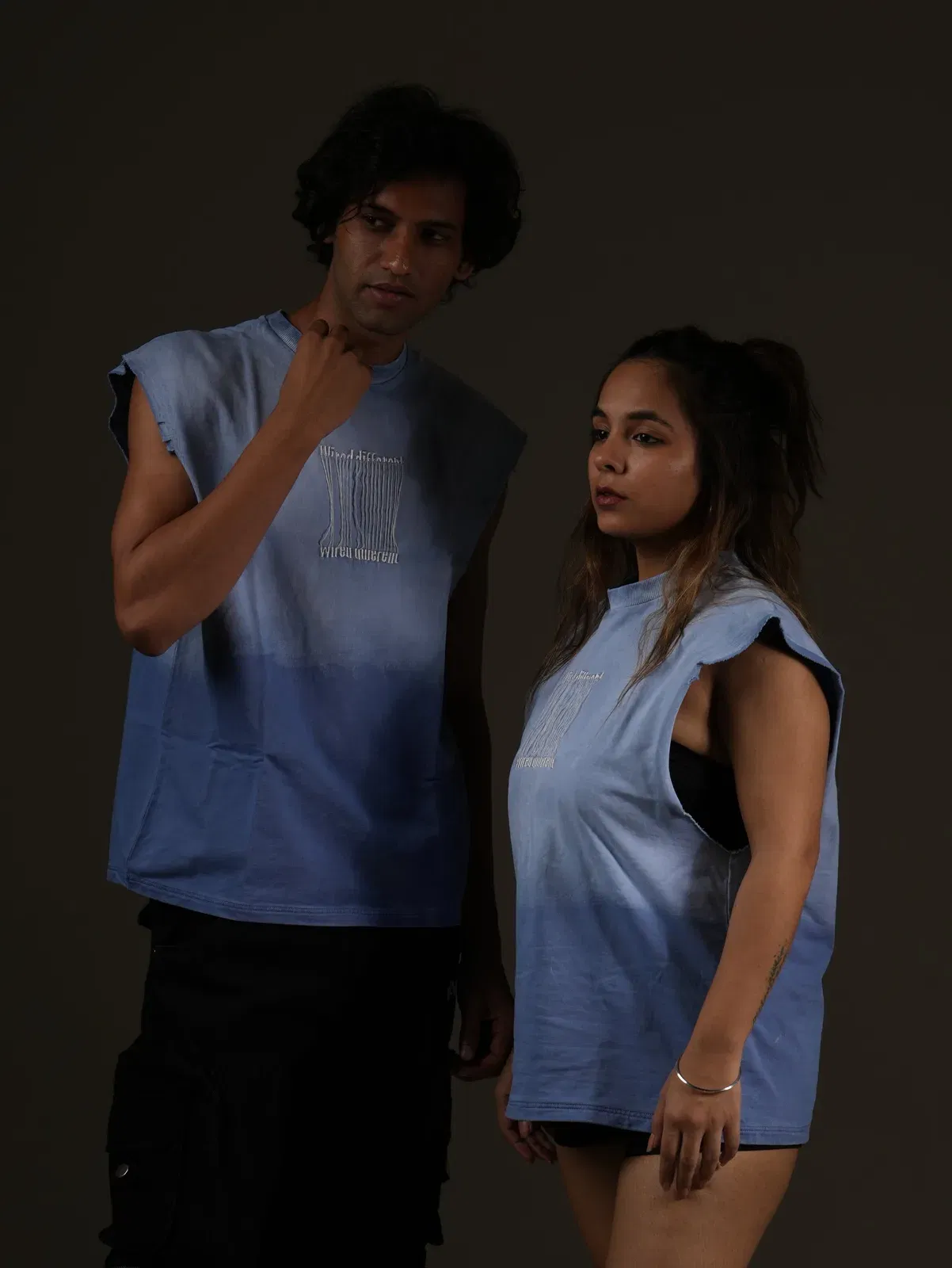 Wired Different Embroidered Tank Top - Blue Washed