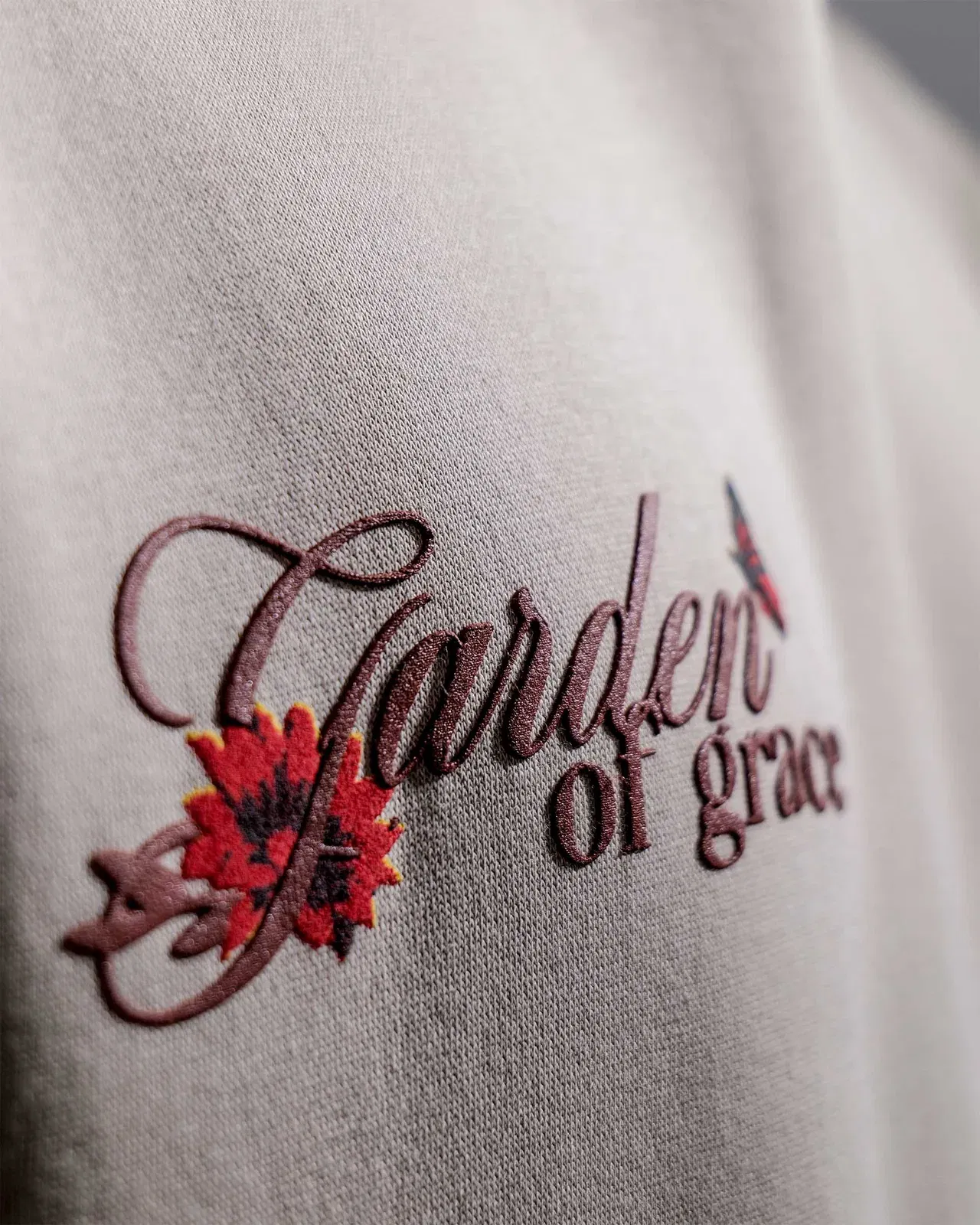 Graceful Might Hoodie - Light Grey Oversized Printed Hoodie