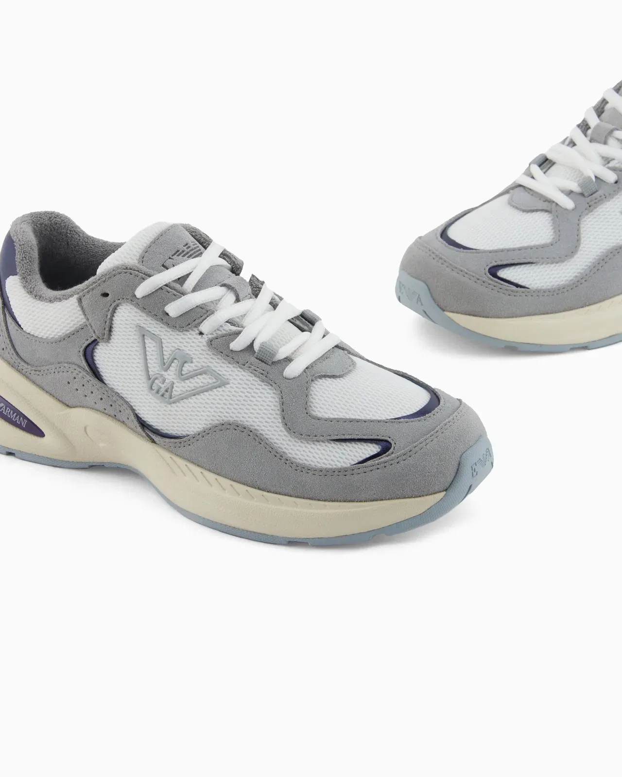 Emporio Armani Mesh Sneakers With Suede Details And An Eagle Logo Grey