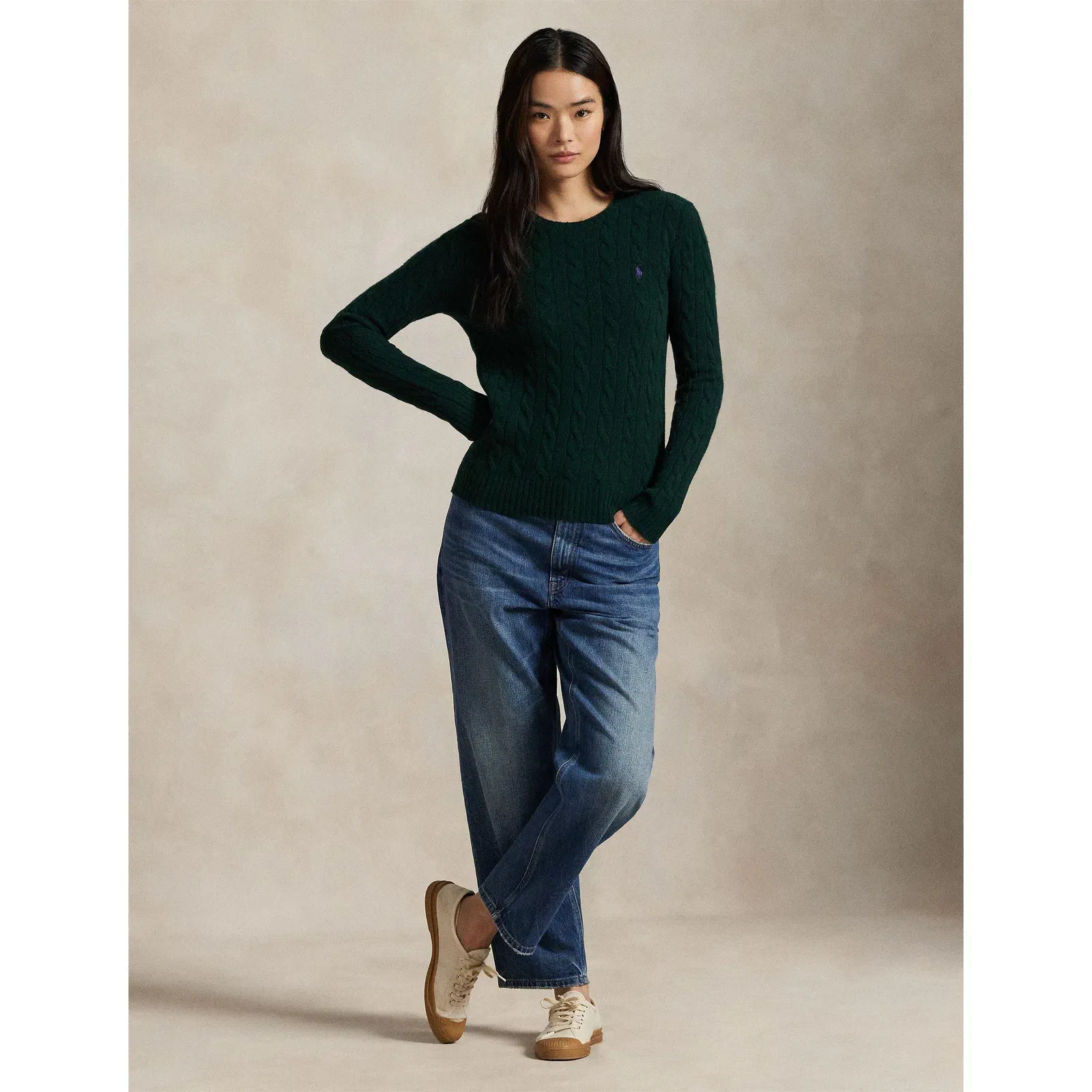 Cable-Knit V-neck Jumper
