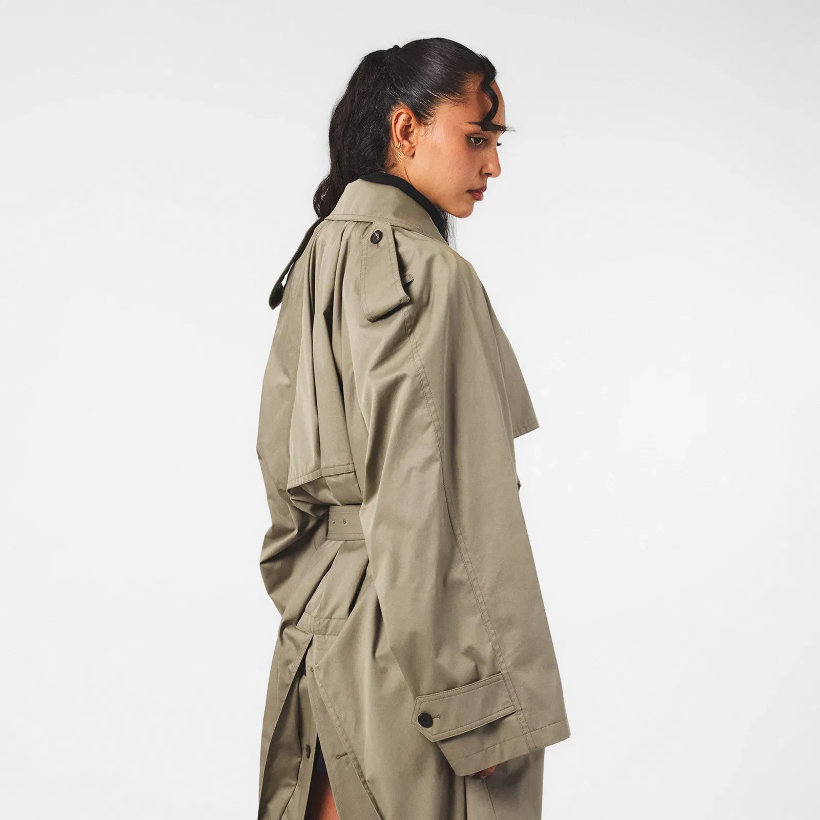 Draped Neck Tailored Fit Trench Coat
