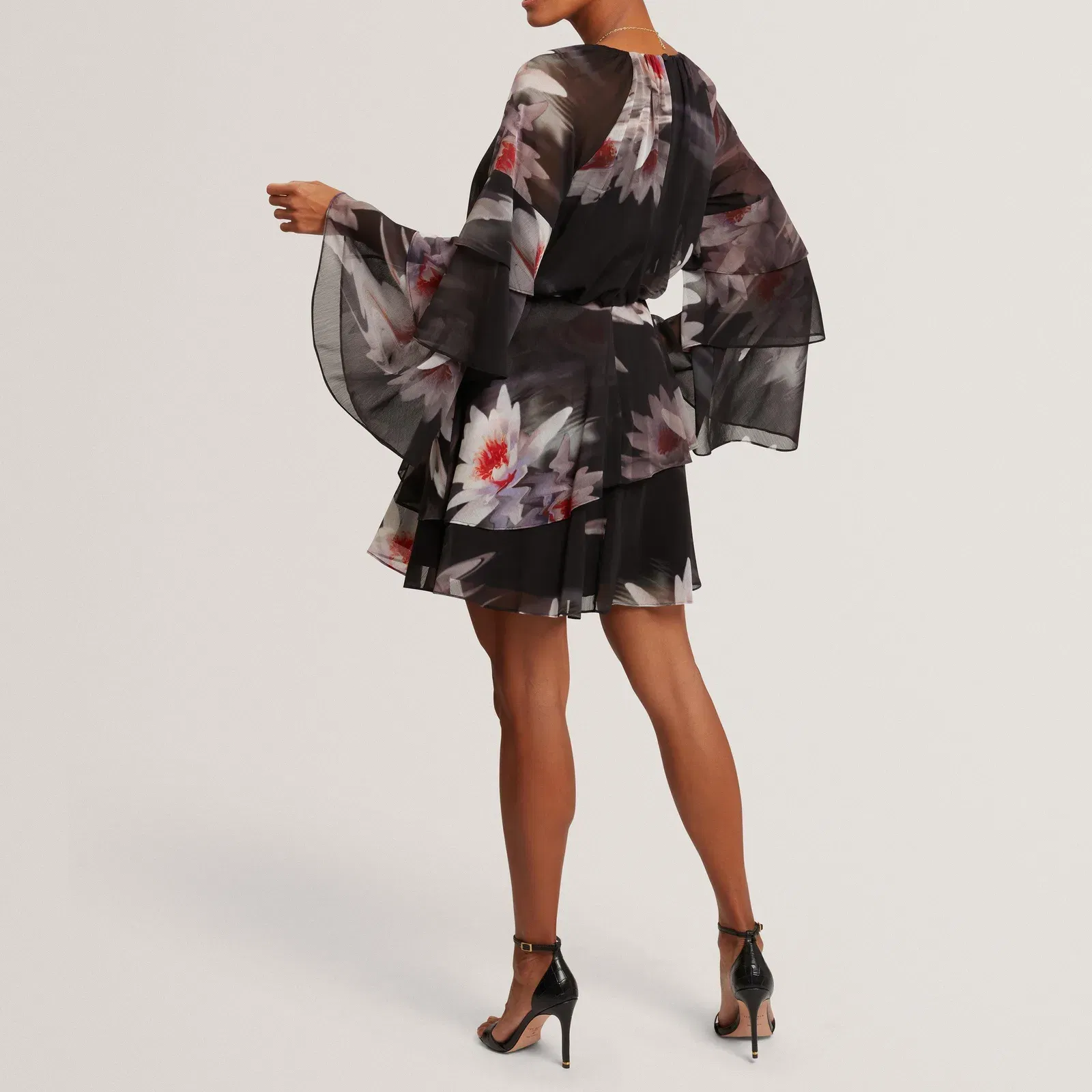 Ted Baker Lily Print Frilled Long Sleeve Mini Dress