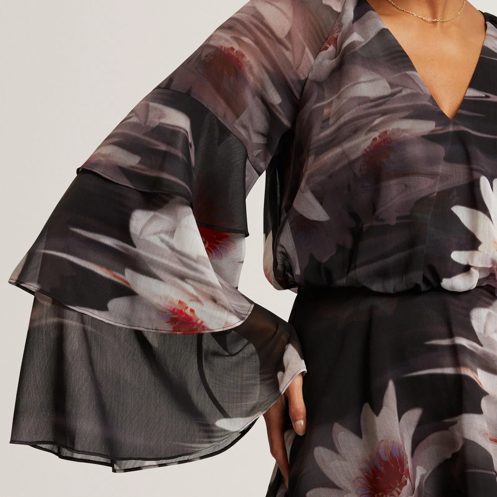 Ted Baker Lily Print Frilled Long Sleeve Mini Dress