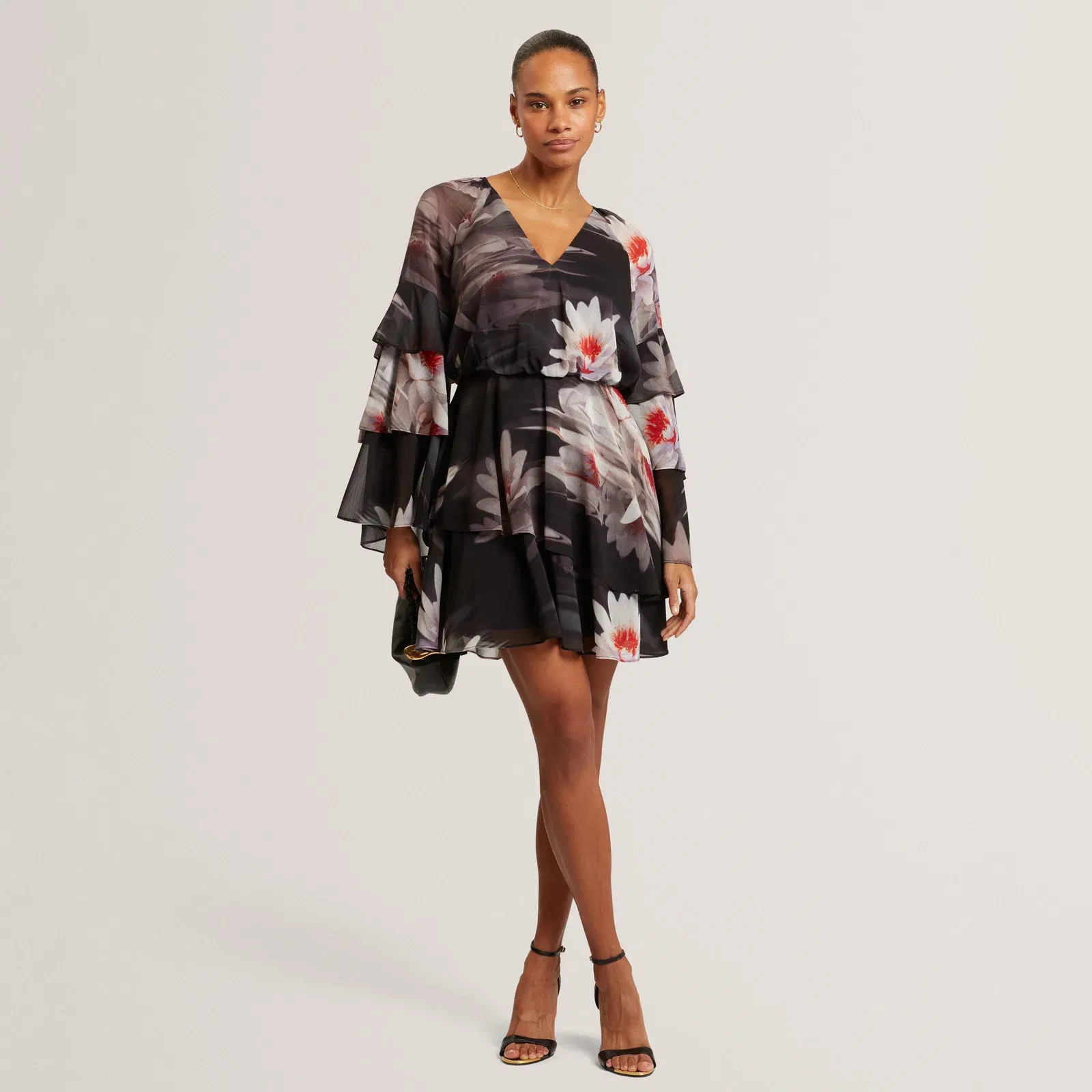Ted Baker Lily Print Frilled Long Sleeve Mini Dress