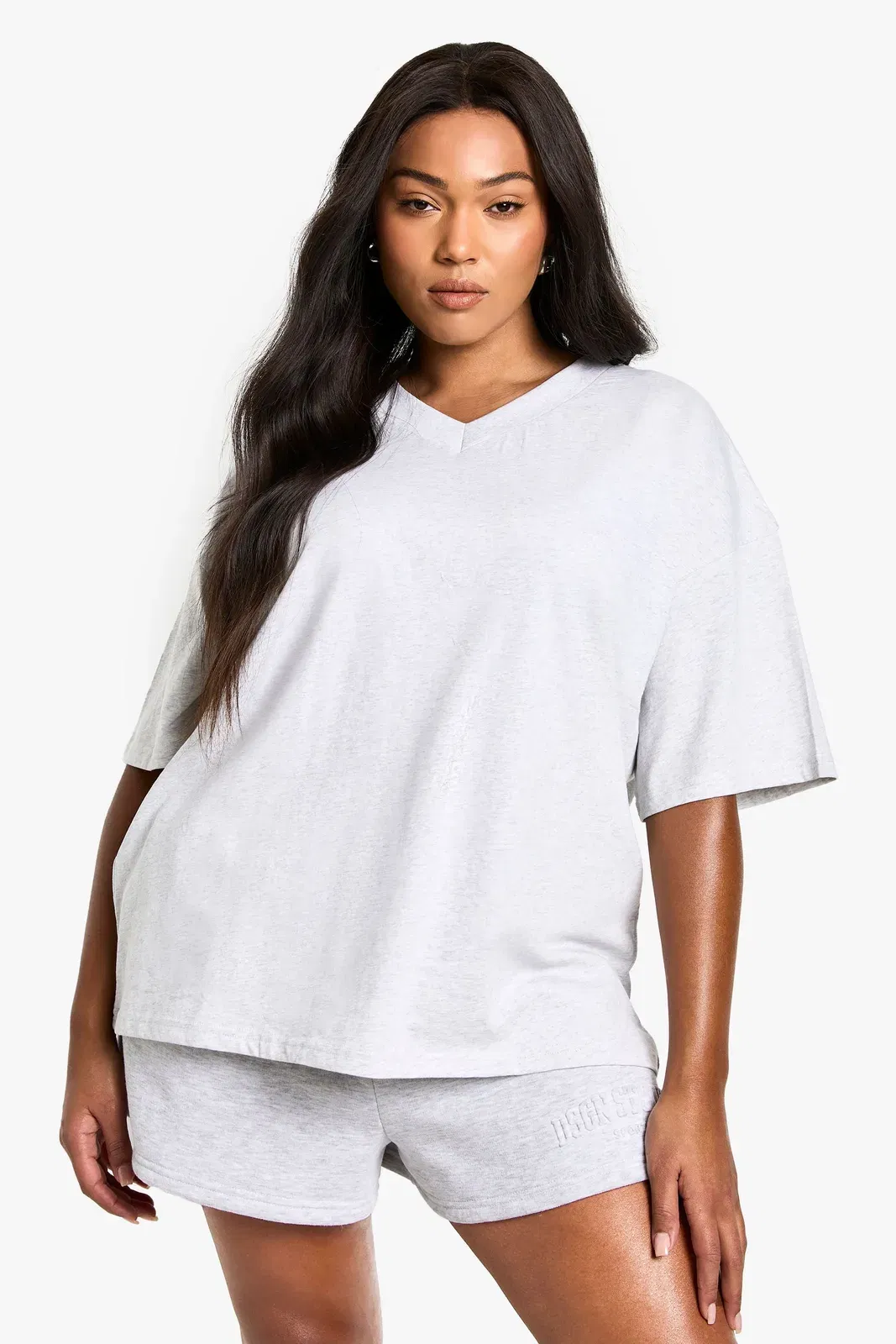 Plus Cotton Oversized V Neck T-Shirt