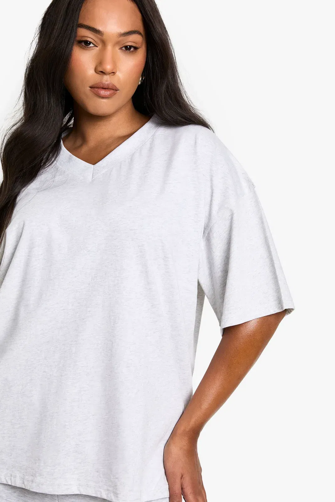 Plus Cotton Oversized V Neck T-Shirt