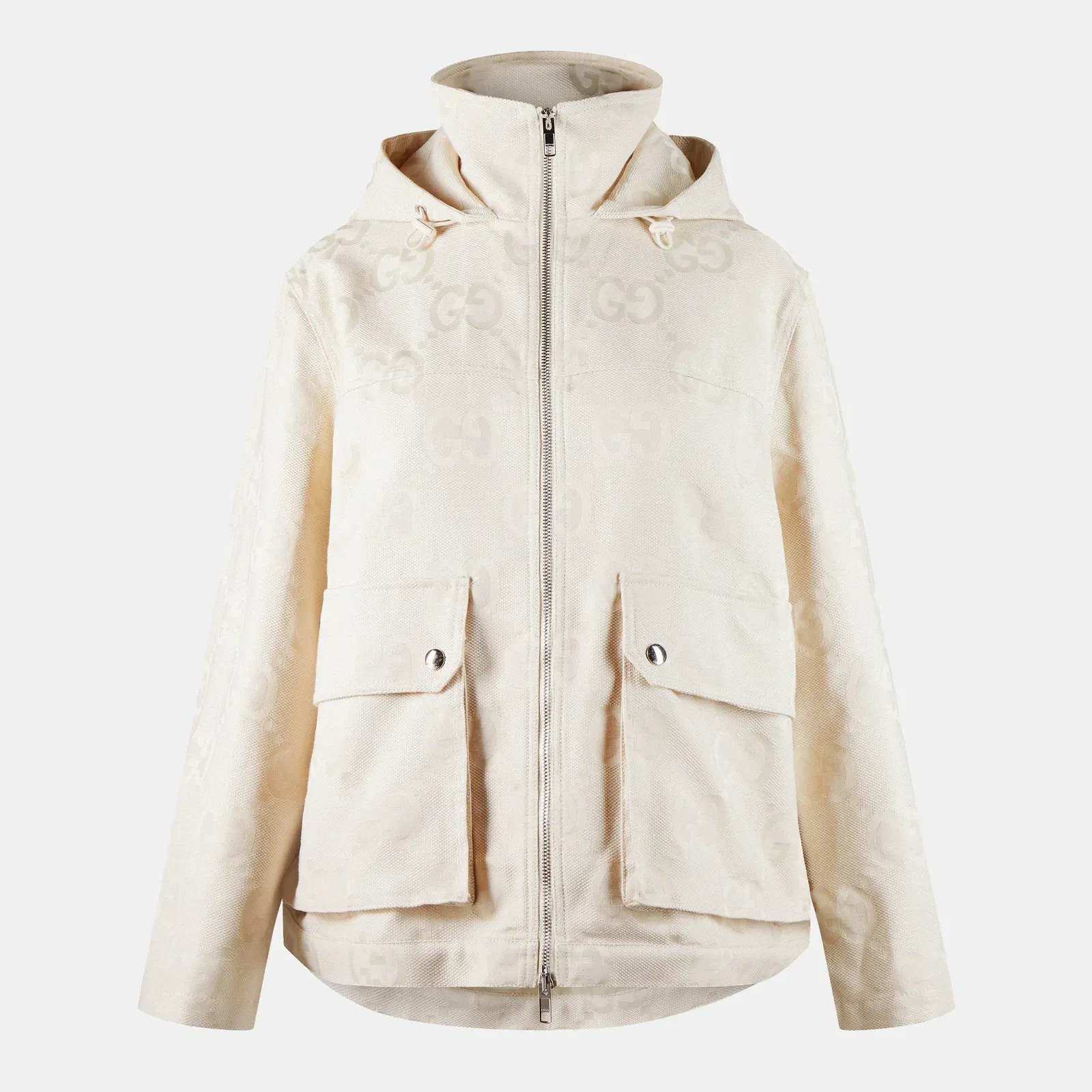 Jumbo GG Canvas Cotton Long Sleeve Mid-Length Hooded Rain Anorak