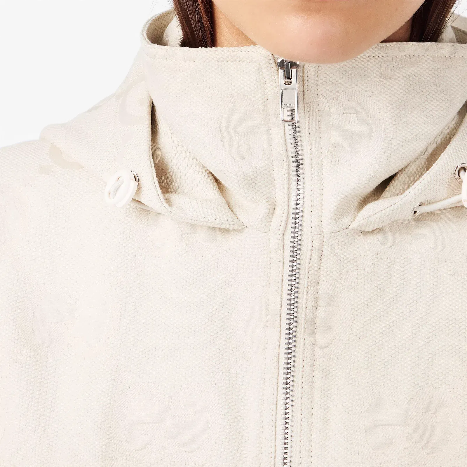 Jumbo GG Canvas Cotton Long Sleeve Mid-Length Hooded Rain Anorak