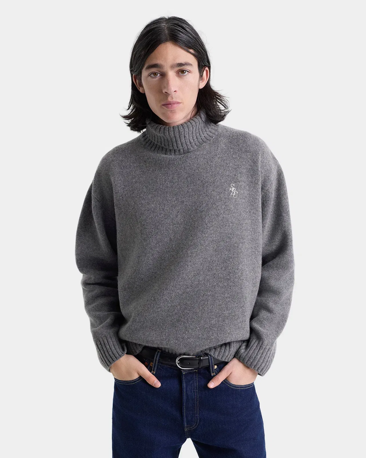 SRC Wool Turtleneck - Light Grey/Navy