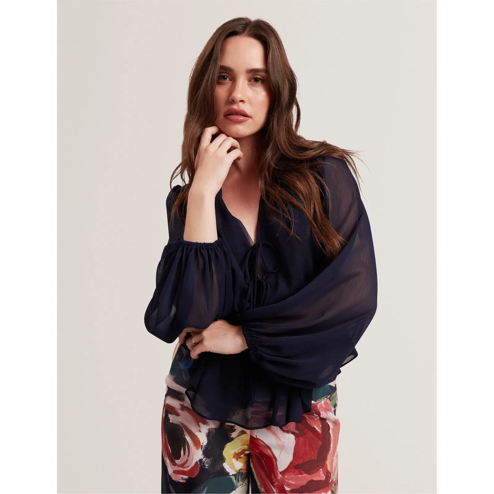 Woven Print Long-Sleeve Blouse