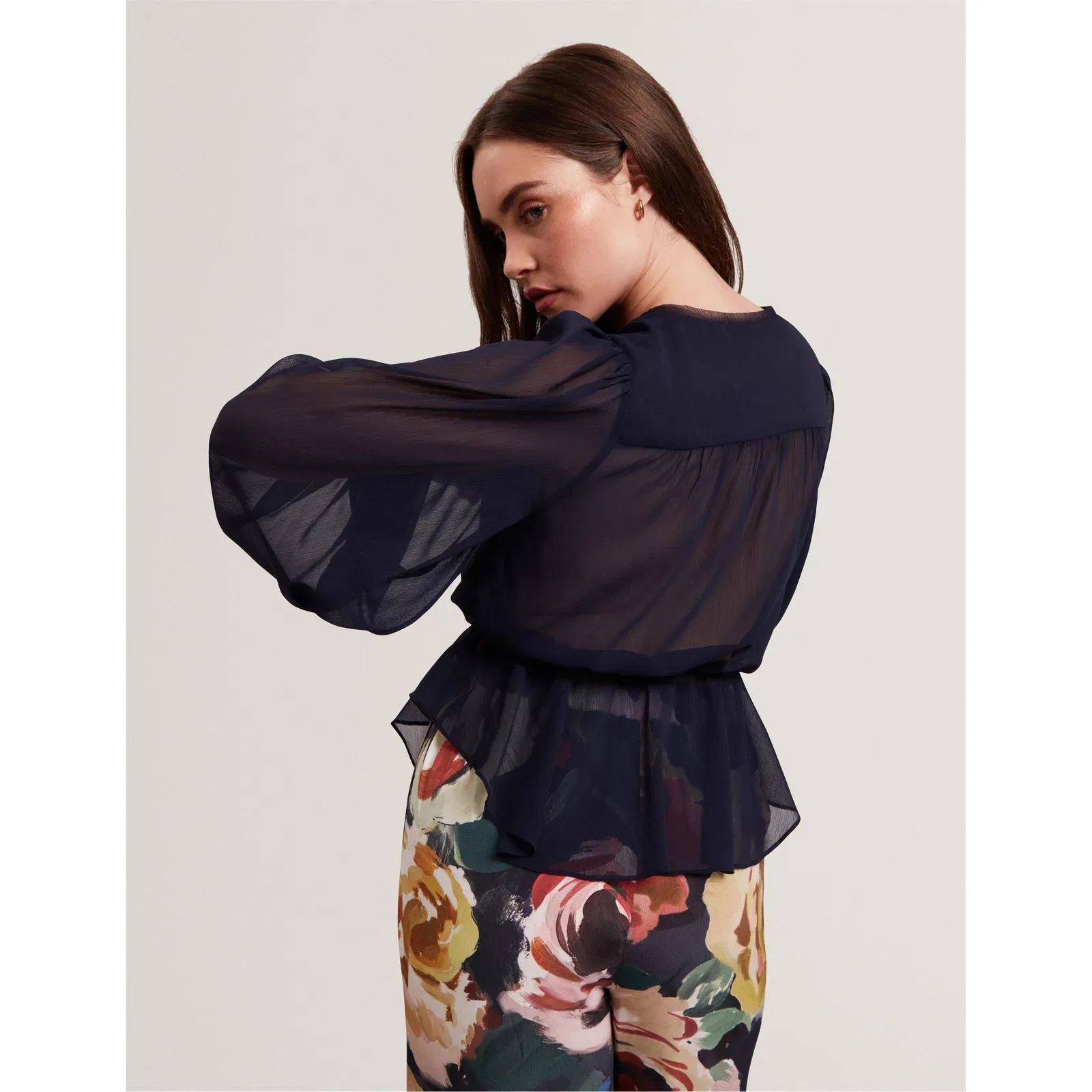 Woven Print Long-Sleeve Blouse