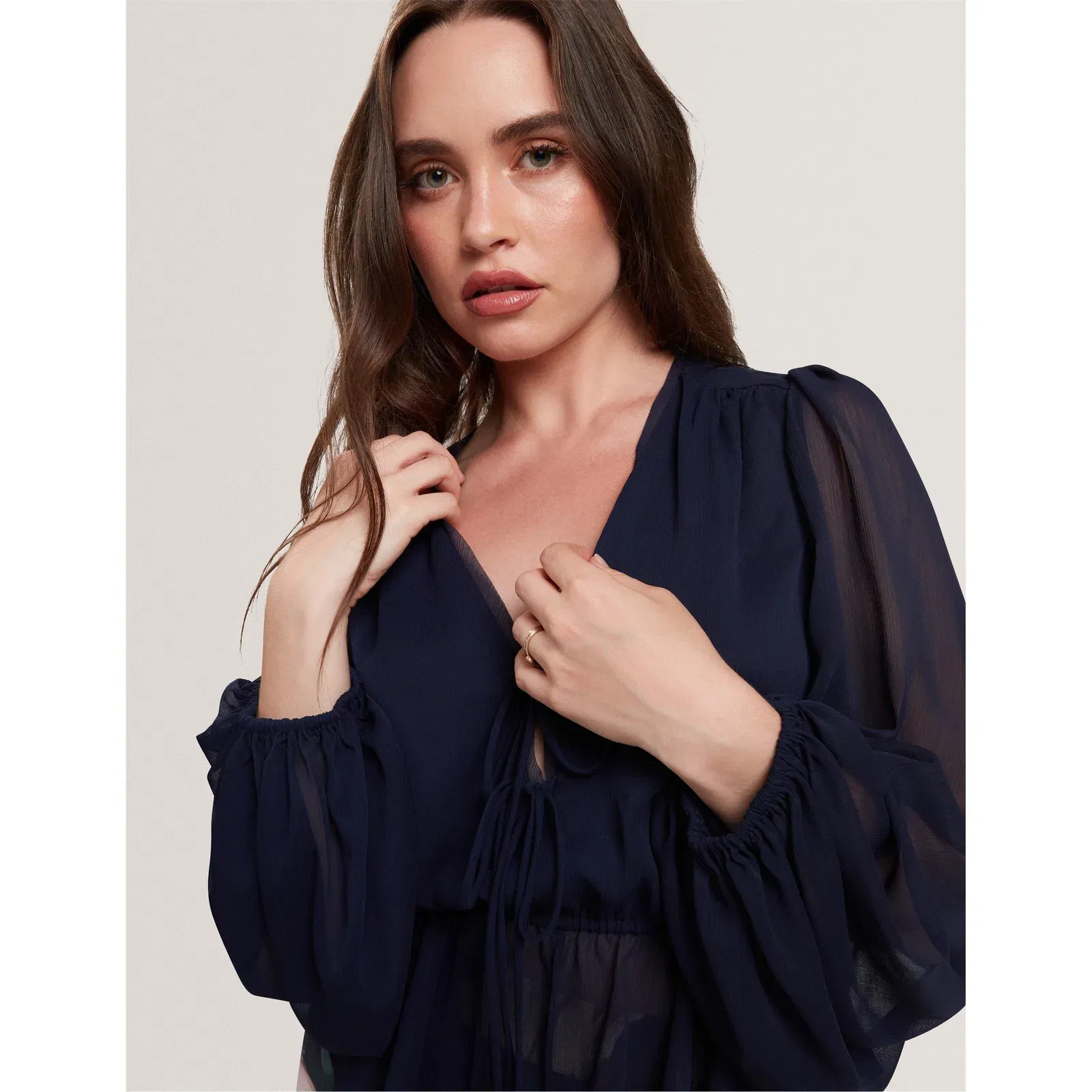 Woven Print Long-Sleeve Blouse