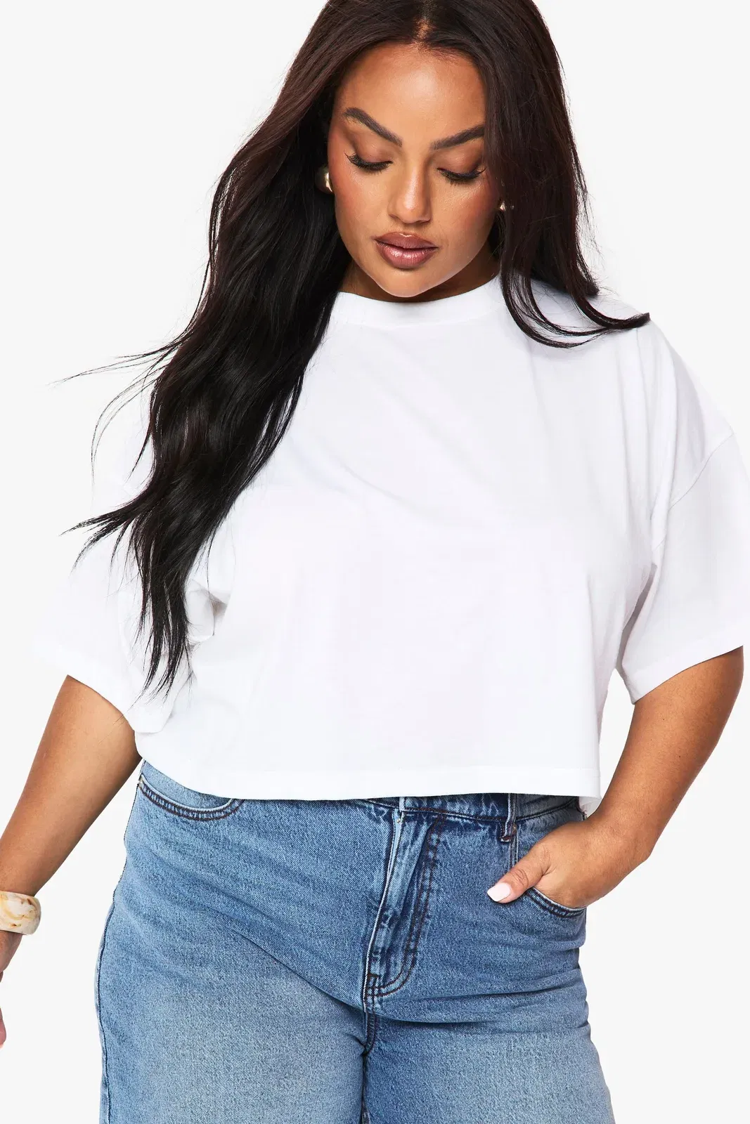 Boohoo Basics Plus Boxy Crop T-Shirt