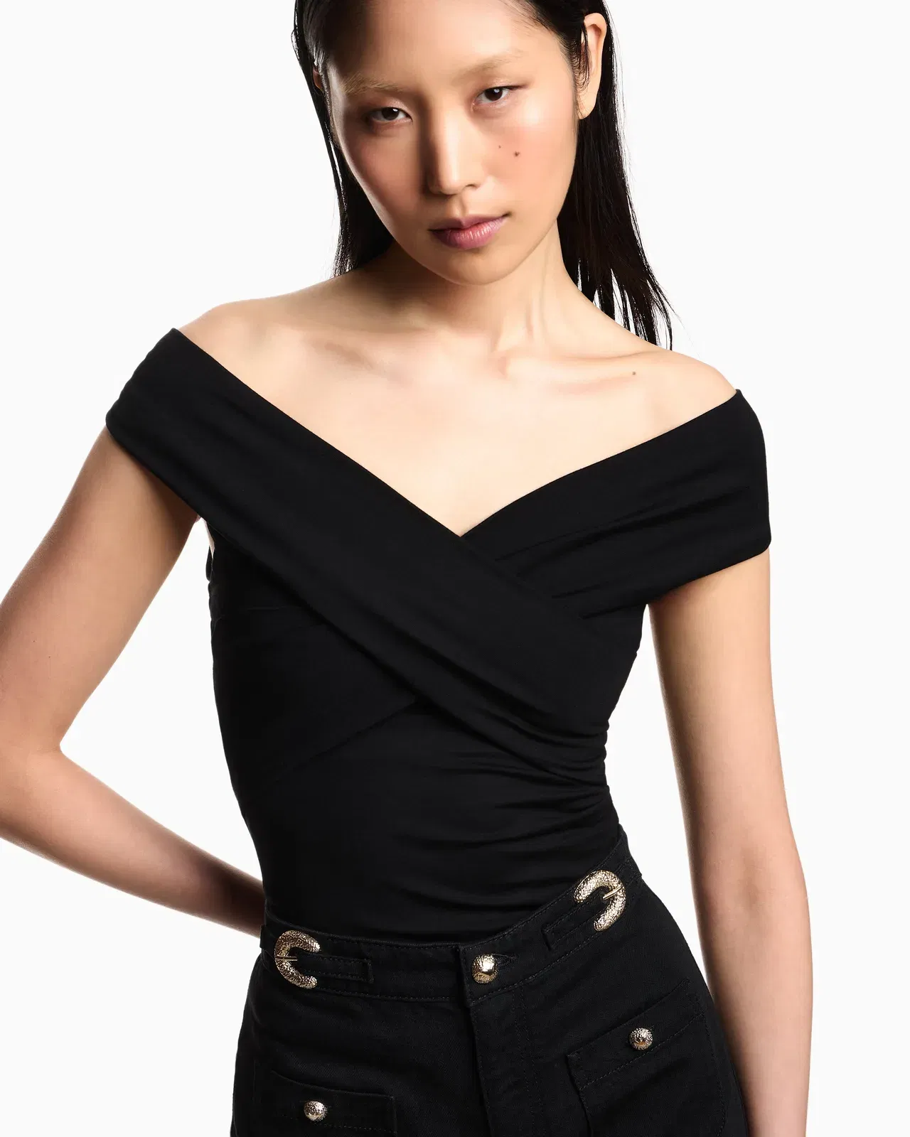 Emporio Armani Criss-crossed, stretch-jersey top