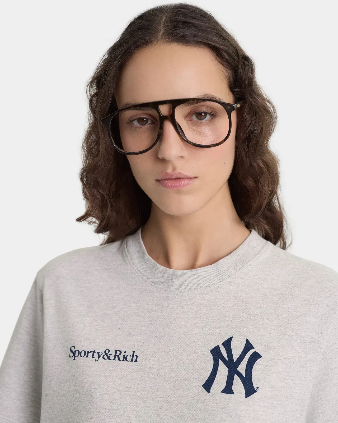 Yankees Curve T-Shirt - Heather Gray/Navy