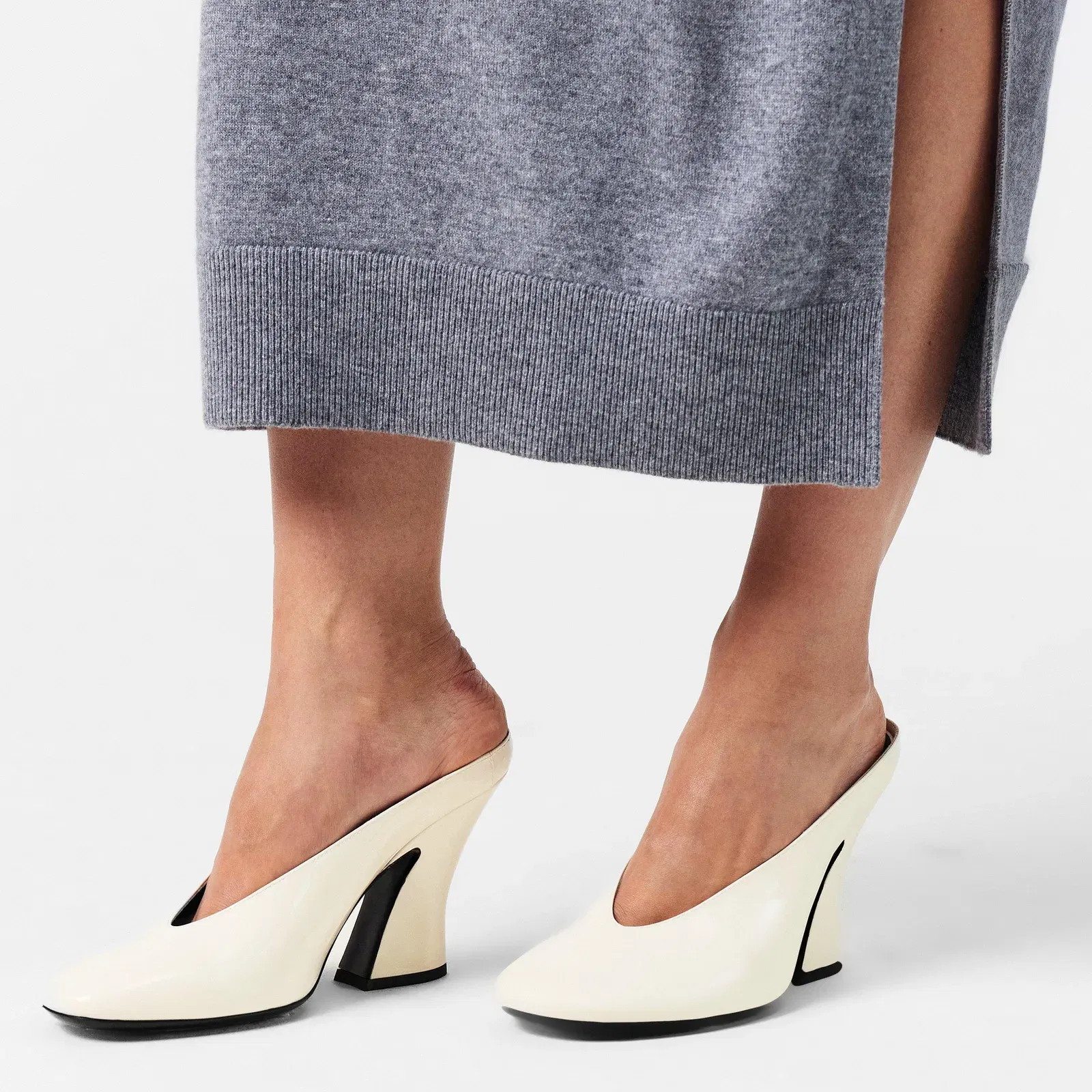 Leather Block Heel High Heeled Mules