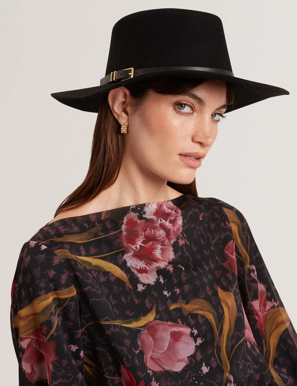 Ted Baker Jillli Leather Buckle Pure Wool Fedora Hat Women's