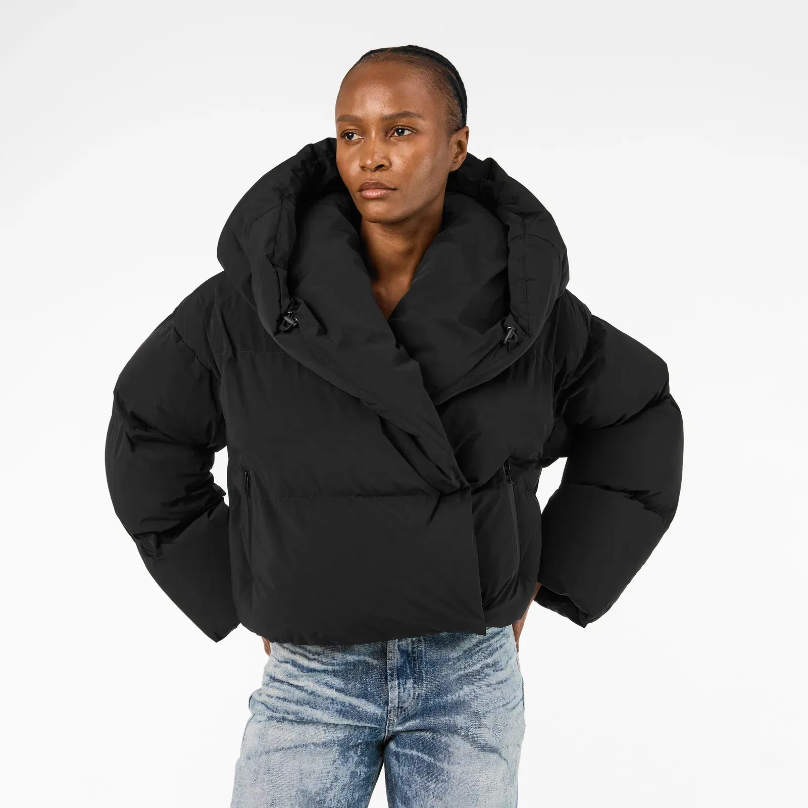 W-Iley-T1 Hooded Long Sleeve Short Puffer Jacket