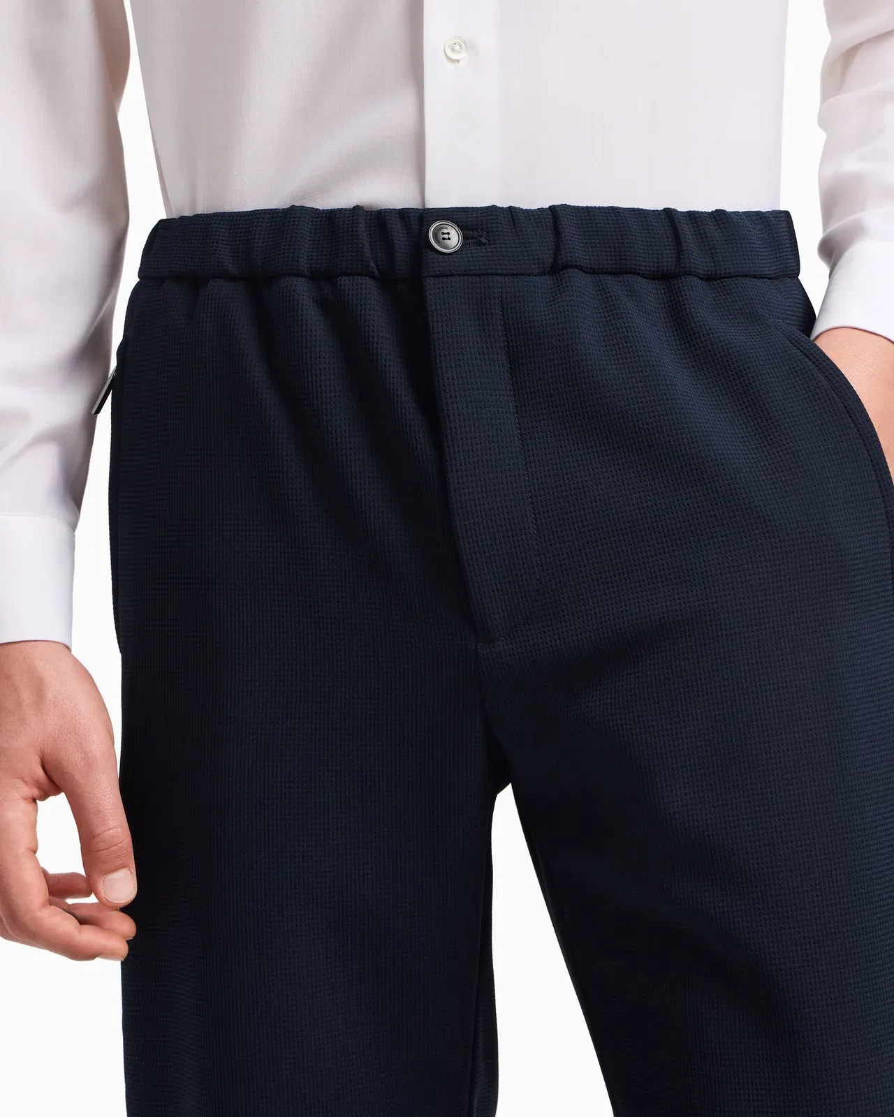 Emporio Armani Icon 3D piqué-effect crêpe jersey trousers