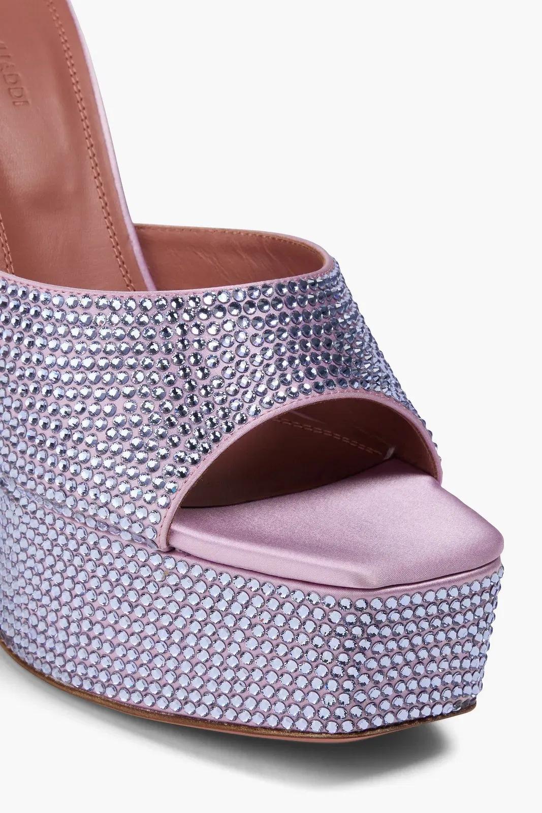 Amina Muaddi Dalida Crystal-Embellished Satin Platform Mules Lavender Women's