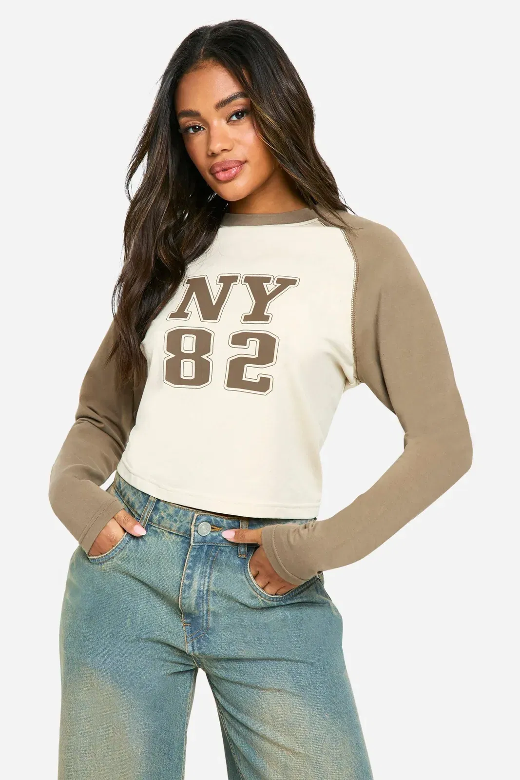 Long Sleeve Printed Jersey Raglan Top