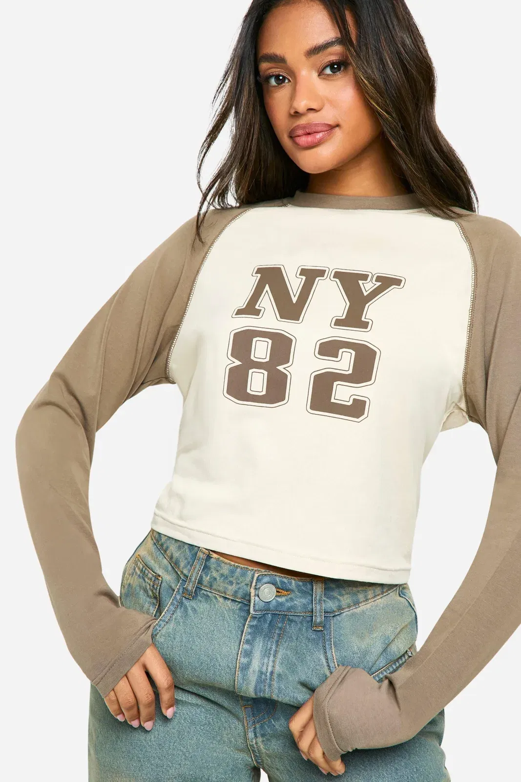 Long Sleeve Printed Jersey Raglan Top