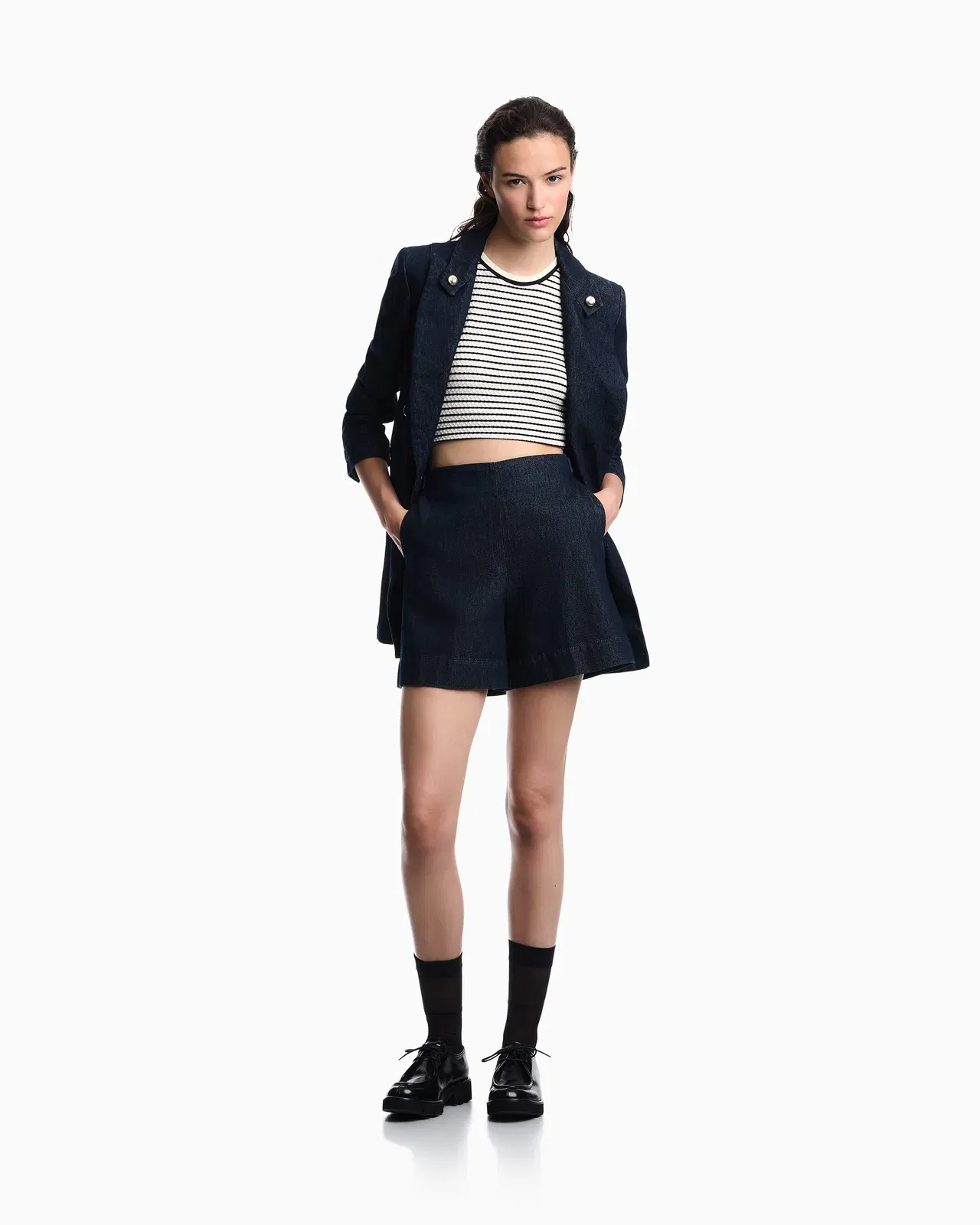 Emporio Armani 11 oz denim shorts with waistband detail