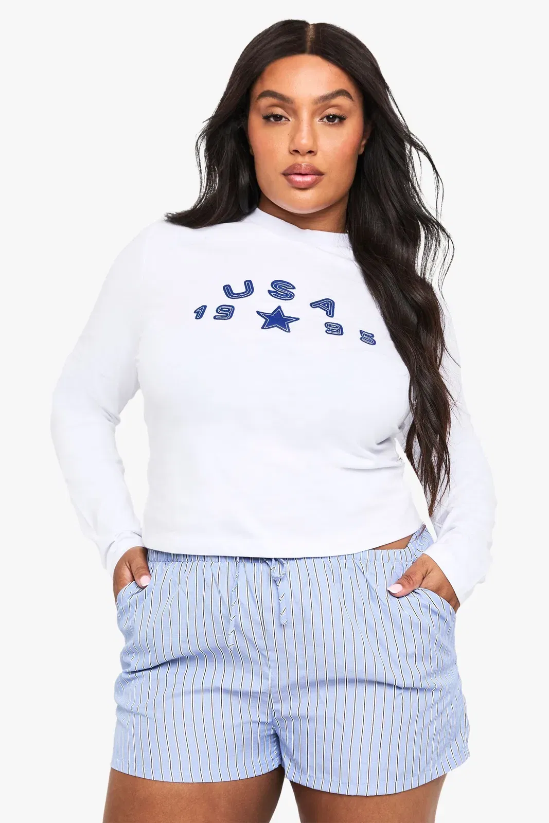 Plus Applique USA Fitted T-Shirt