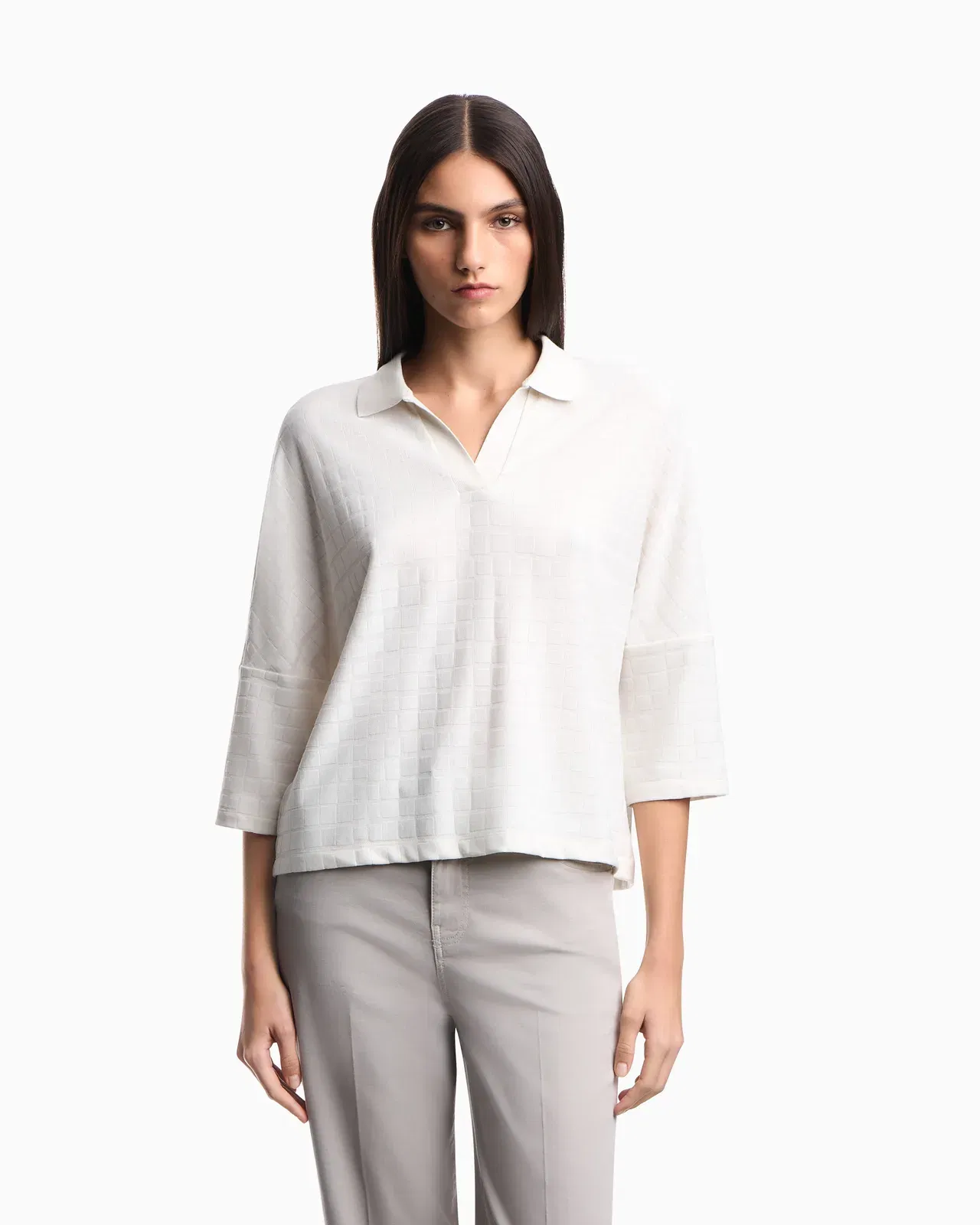 Emporio Armani Jacquard jersey jumper with polo collar and check pattern