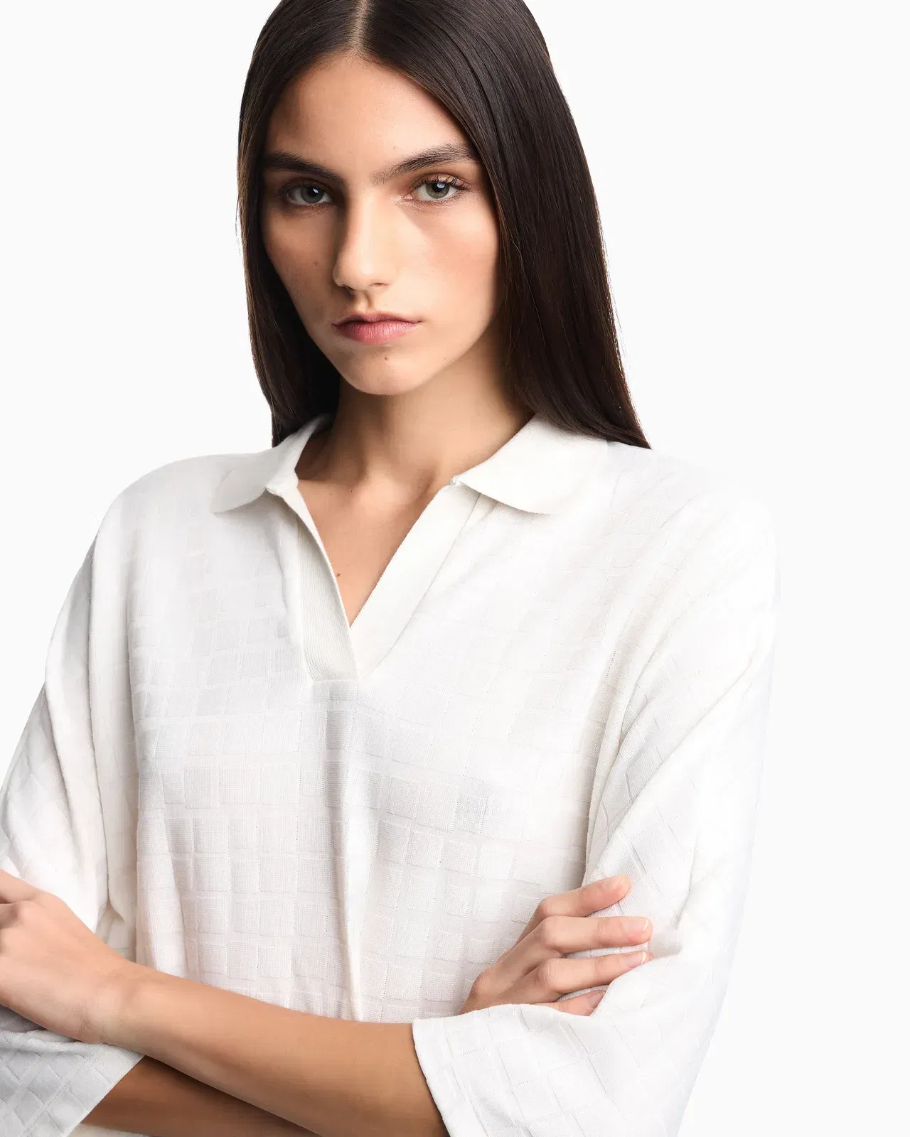 Emporio Armani Jacquard jersey jumper with polo collar and check pattern