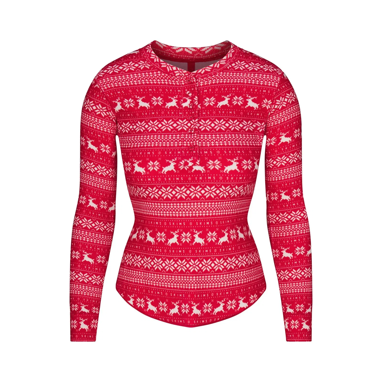 LOGO PLUSH POINTELLE LONG SLEEVE HENLEY | RED DEER FAIR ISLE