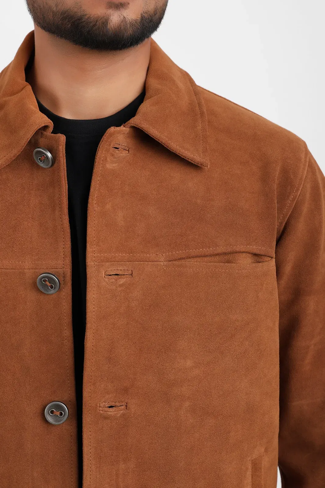 Classic Suede Leather Jacket Tan Buttons